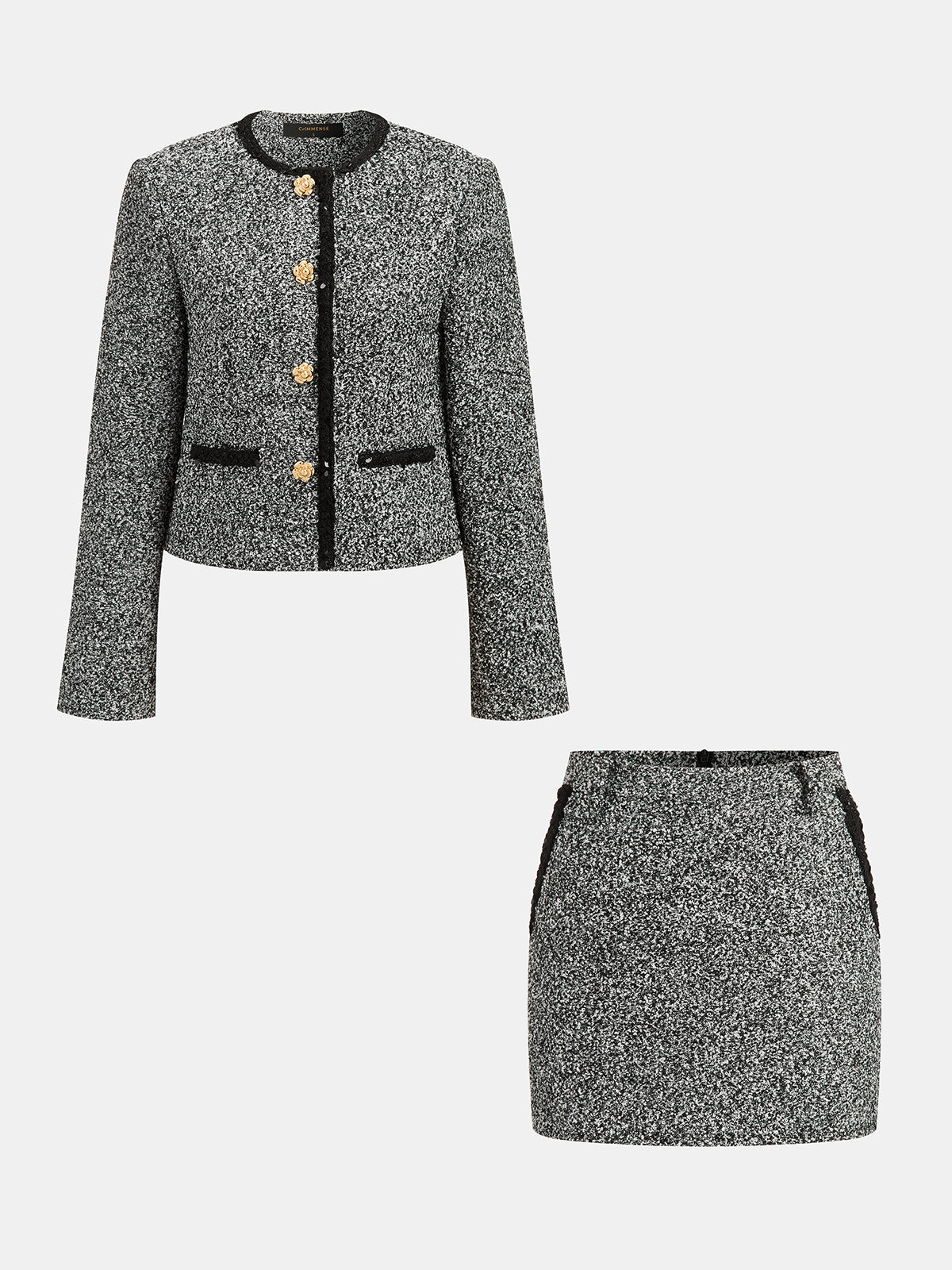 Conjunto de falda de dos piezas en tweed moteado