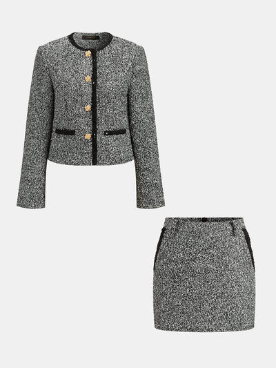 Conjunto de falda de dos piezas en tweed moteado