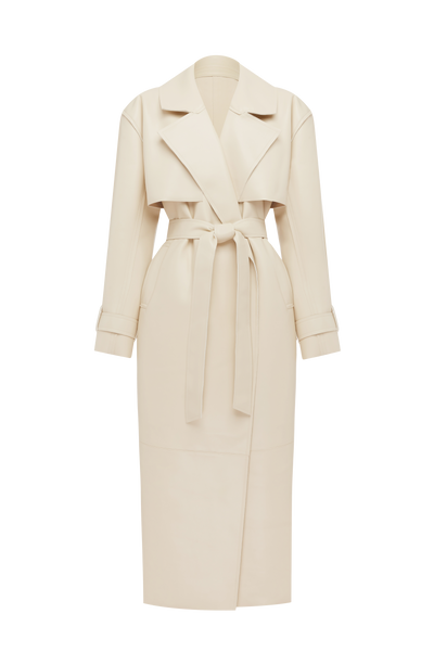 Bridget | Gabardina oversize de efecto piel – Crema