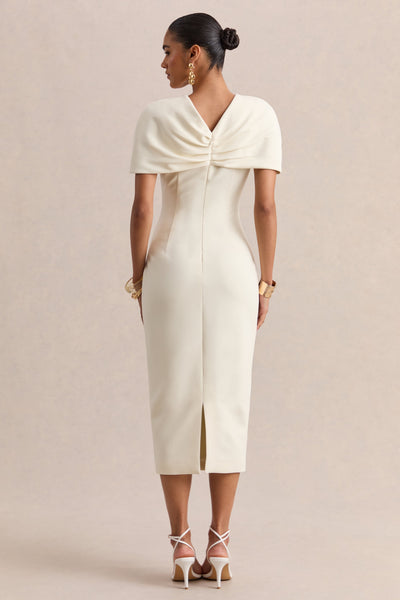 Novalie | Vestido Midi Blanco Con Escote En V Y Detalle Retorcido
