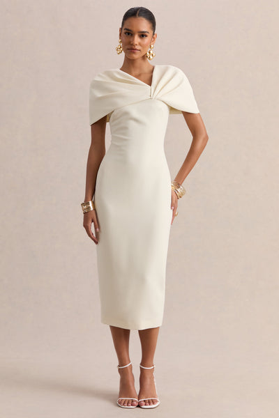 Novalie | Vestido Midi Blanco Con Escote En V Y Detalle Retorcido
