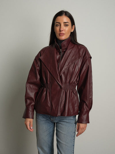Bomber entallada de ecopiel – Burdeos
