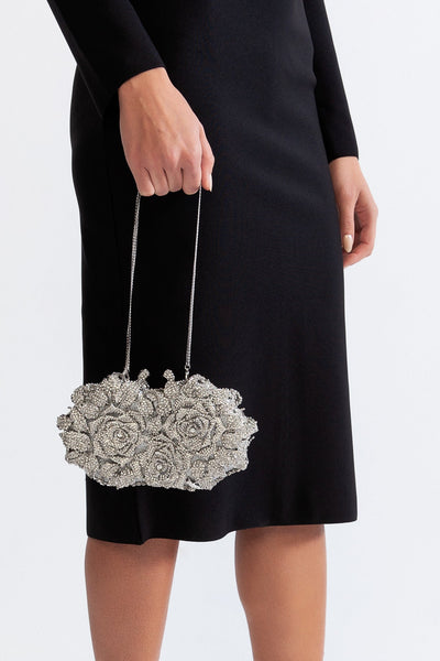 Clutch con Pedrería y Cadena Desmontable – Plateado