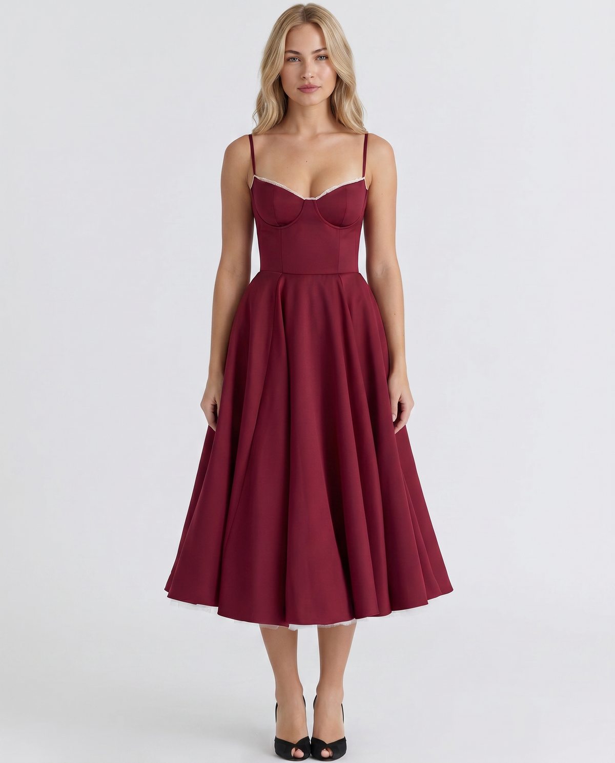 Camryn • Vestido midi con escote corazón y elegante falda de tul