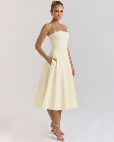 Merle • Elegante Vestido Midi de Línea A con Tirantes Finos