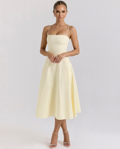 Merle • Elegante Vestido Midi de Línea A con Tirantes Finos