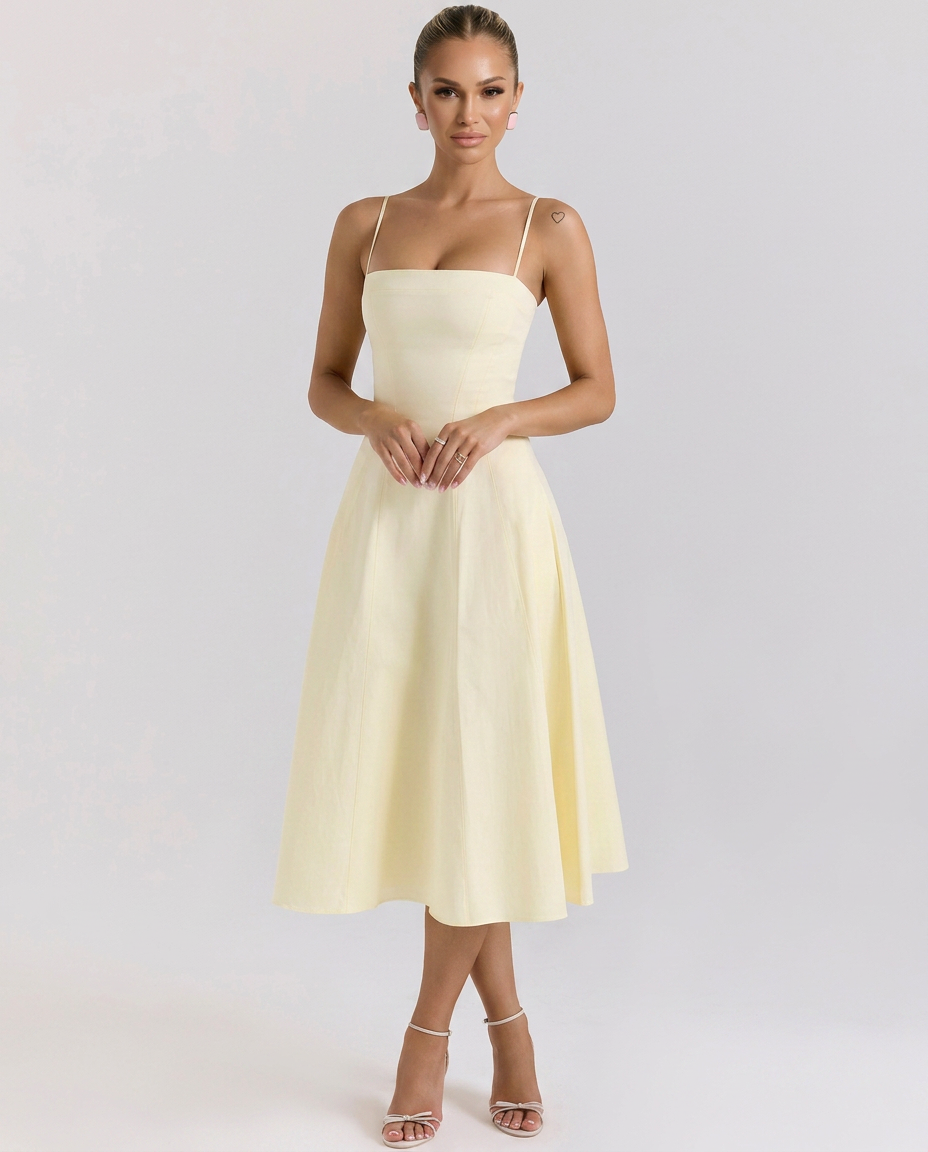 Merle • Elegante Vestido Midi de Línea A con Tirantes Finos