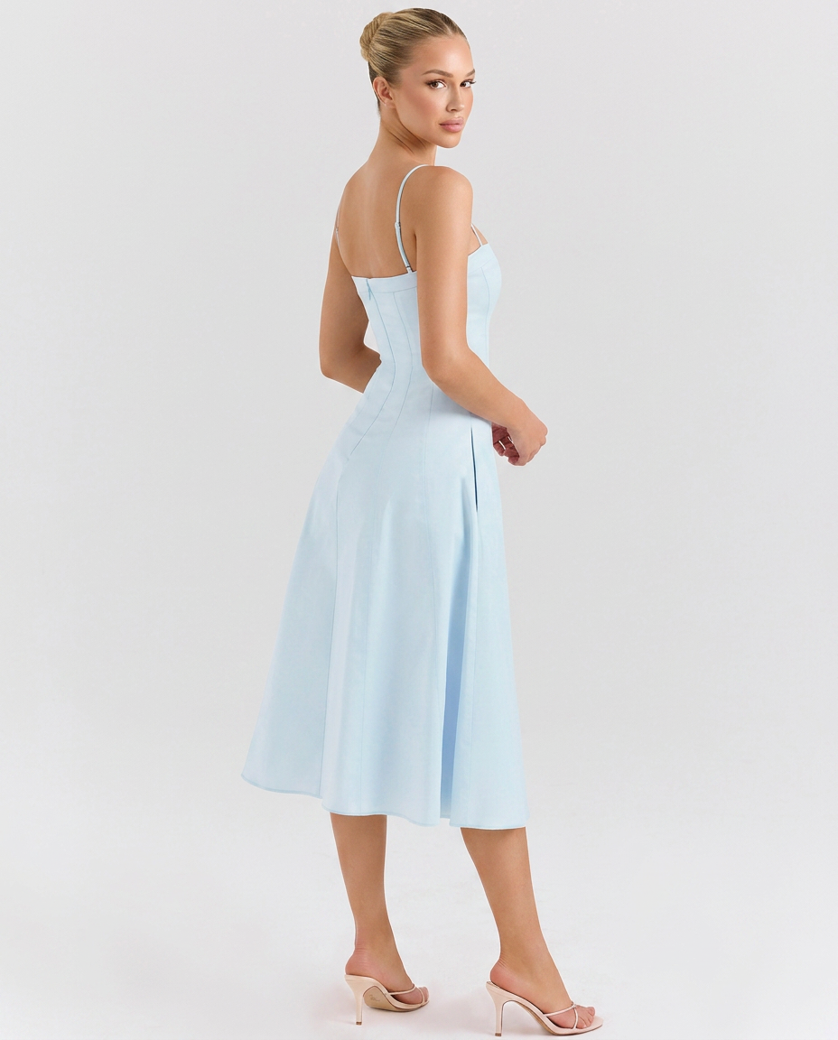 Merle • Elegante Vestido Midi de Línea A con Tirantes Finos