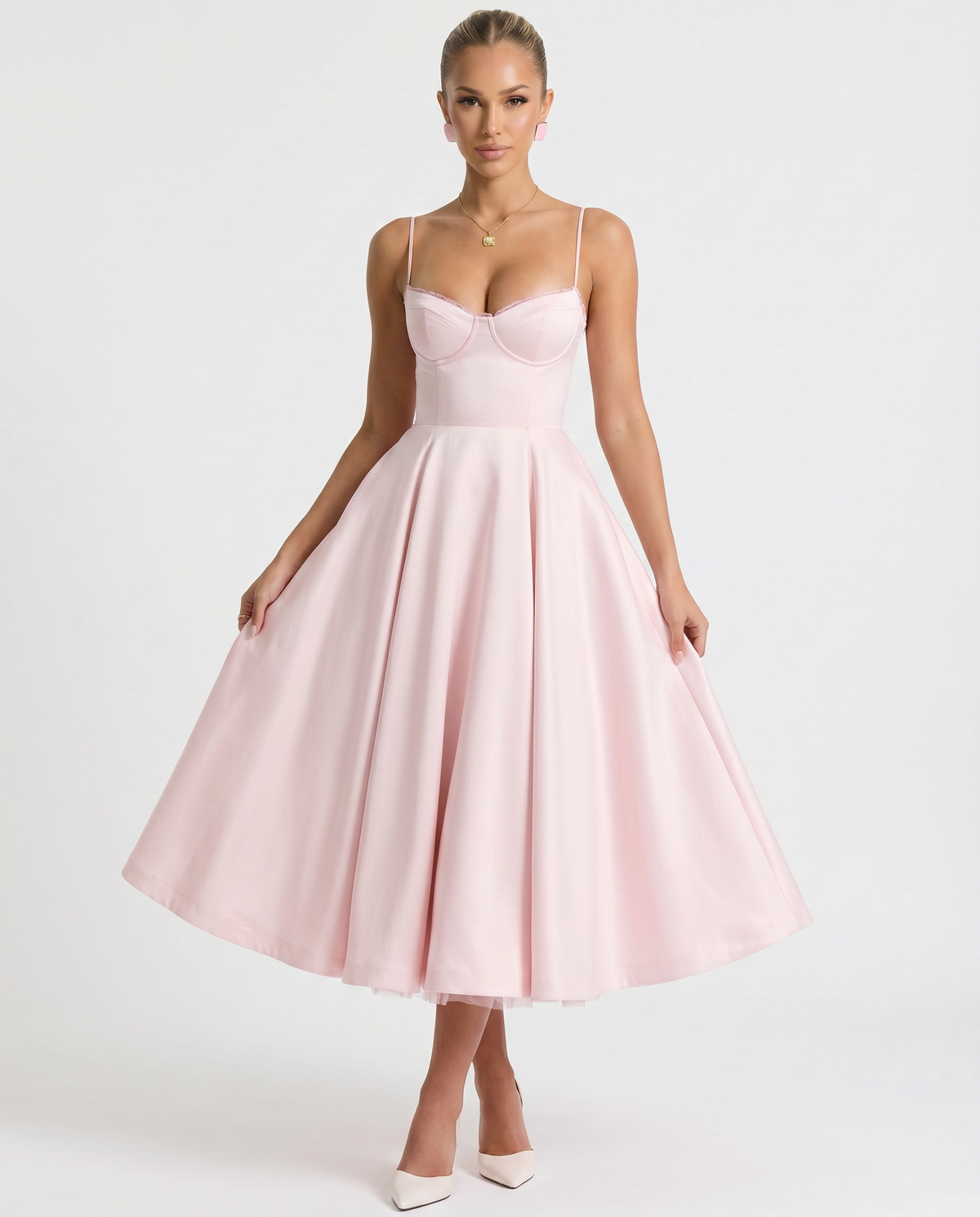 Jianna • Elegante vestido midi de tul con corsé de aros