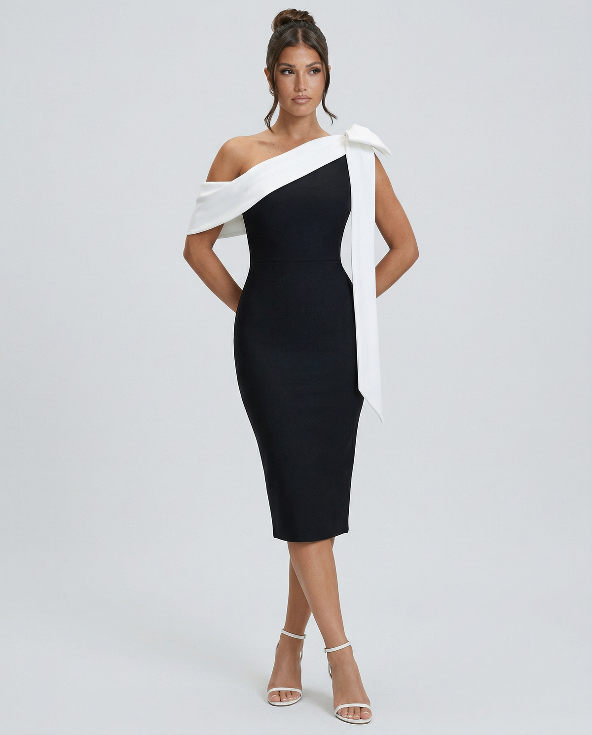 Elza • Vestido midi bandage de un solo hombro con elegante lazo