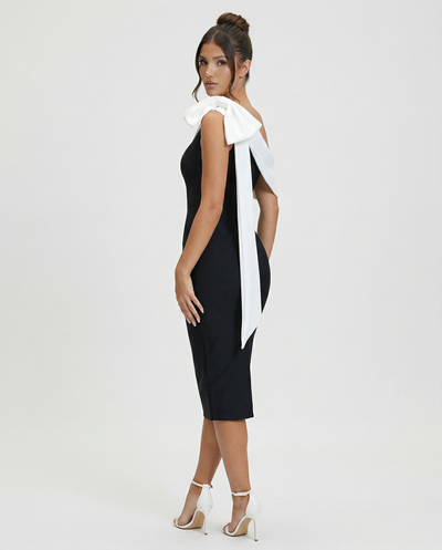 Elza • Vestido midi bandage de un solo hombro con elegante lazo