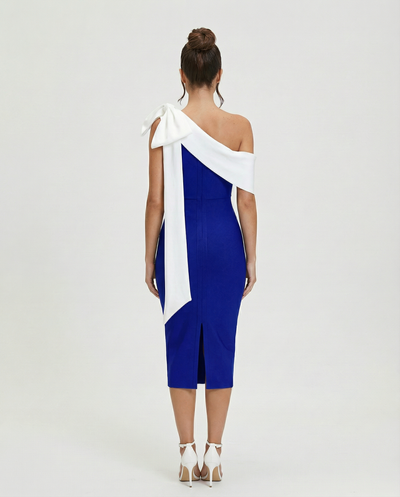 Elza • Vestido midi bandage de un solo hombro con elegante lazo