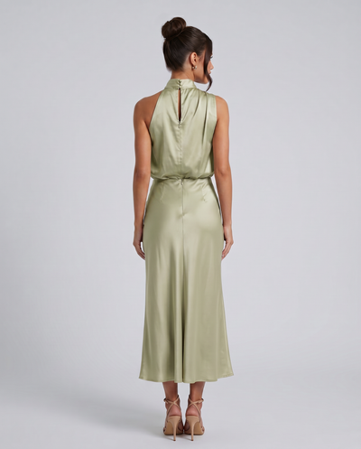 Francesca • Elegante vestido midi con escote halter drapeado