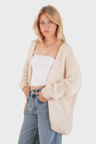 Cárdigan beige acogedor y elegante “Mantenme abrigado”