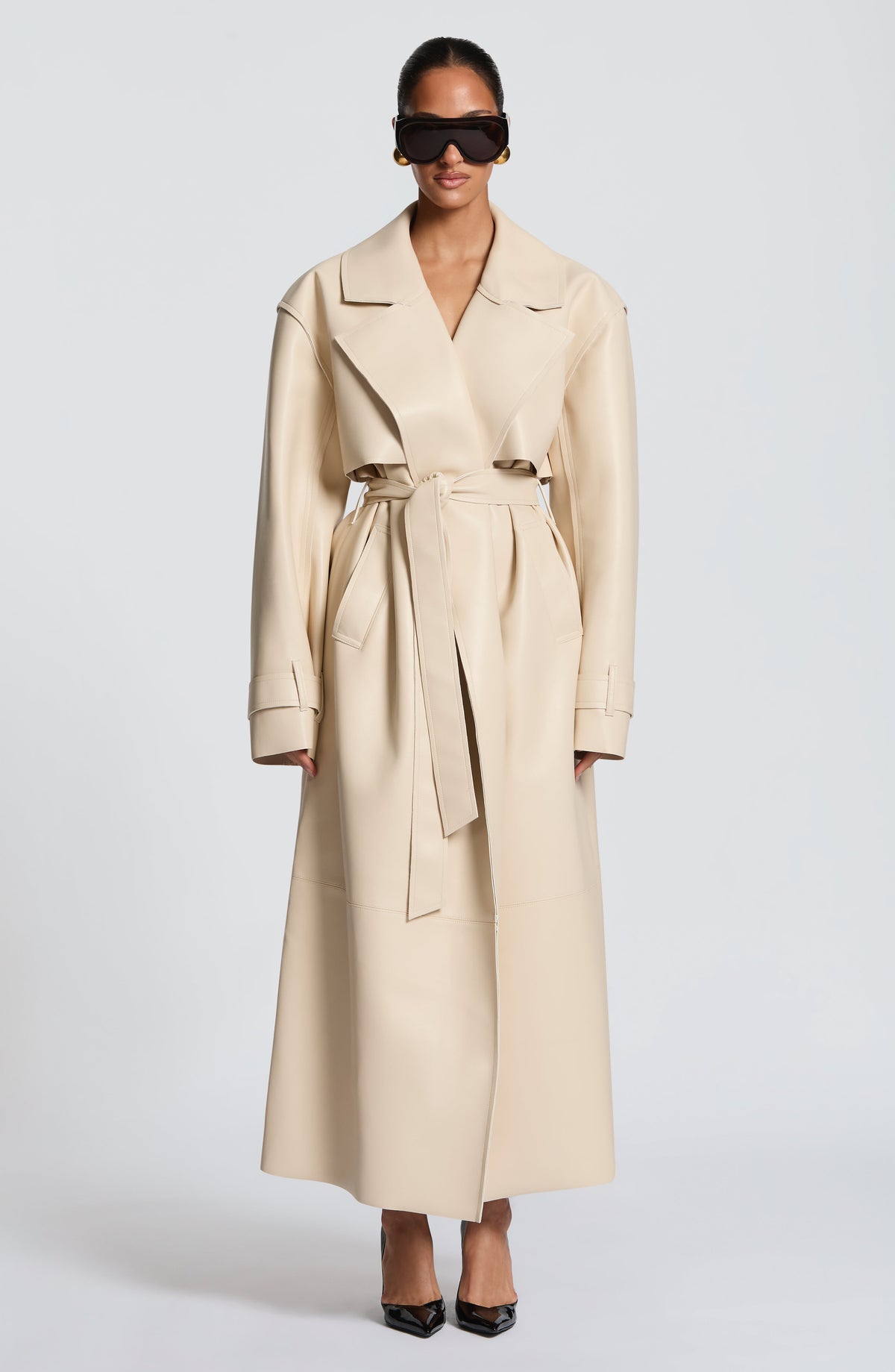 Bridget | Gabardina oversize de efecto piel – Crema