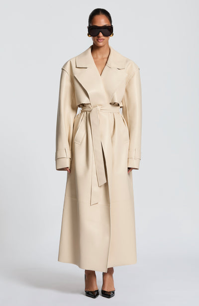 Bridget | Gabardina oversize de efecto piel – Crema