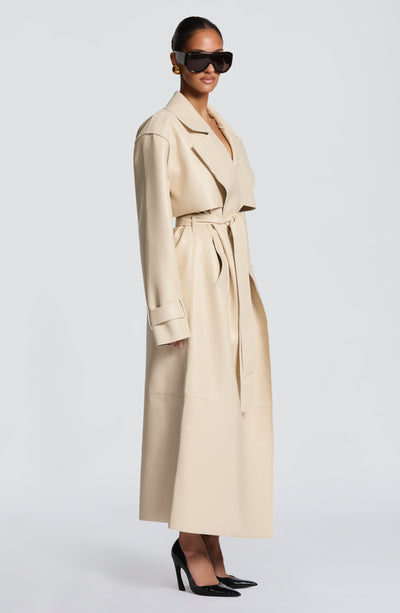 Bridget | Gabardina oversize de efecto piel – Crema