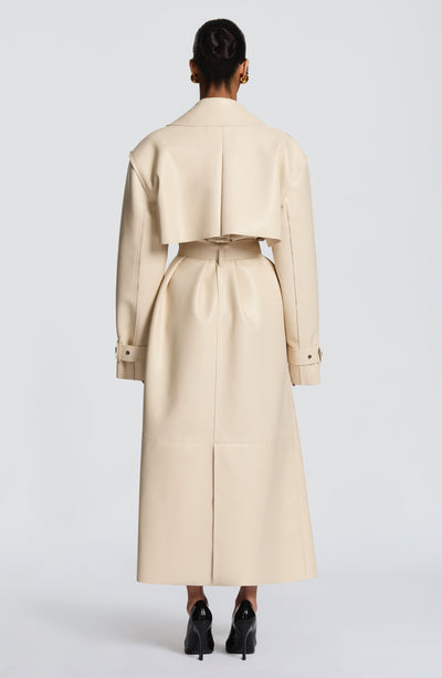 Bridget | Gabardina oversize de efecto piel – Crema