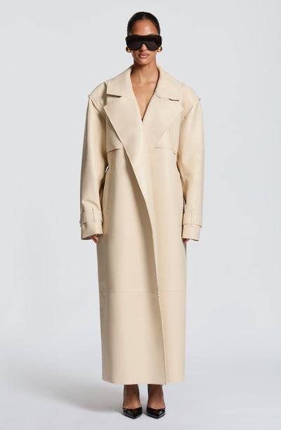 Bridget | Gabardina oversize de efecto piel – Crema