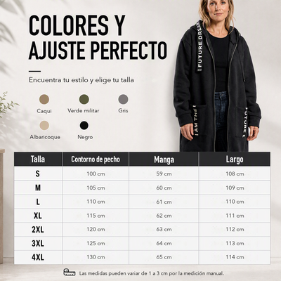 Abrigo sudadera: colores y tabla de tallas