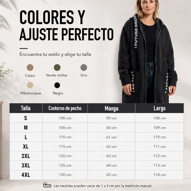 Abrigo sudadera: colores y tabla de tallas