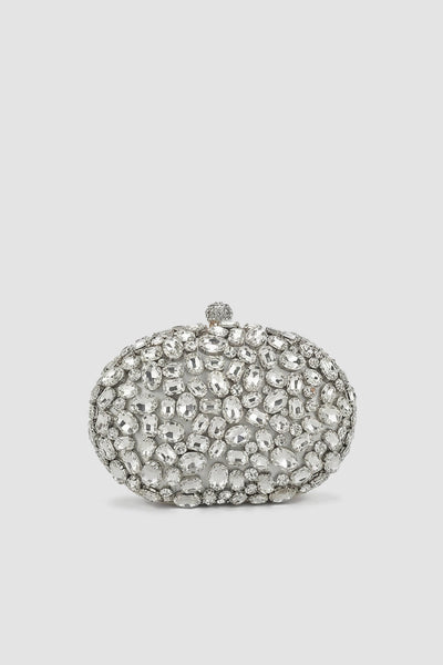 Clutch Ovalado con Pedrería Brillante – Plateado
