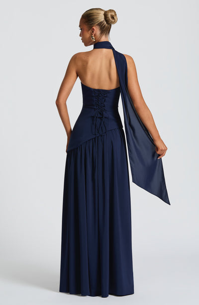Alessia • Vestido maxi sin tirantes con escote elegante y abertura lateral