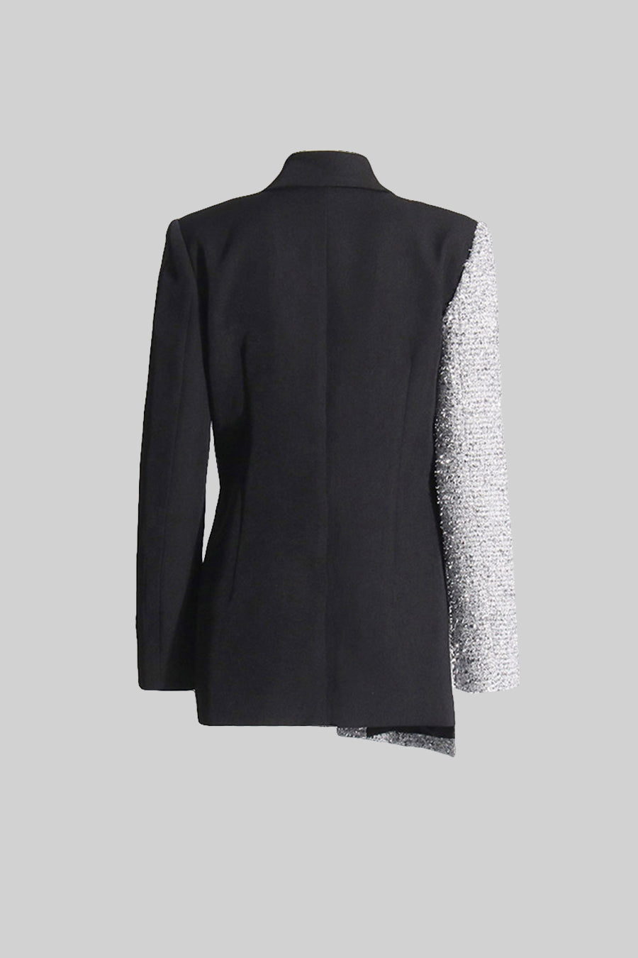 Blazer Bicolor con Bajo Asimétrico – Negro y Plata