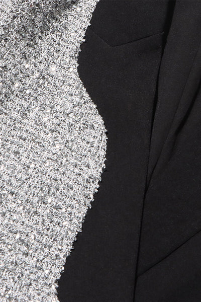 Blazer Bicolor con Bajo Asimétrico – Negro y Plata