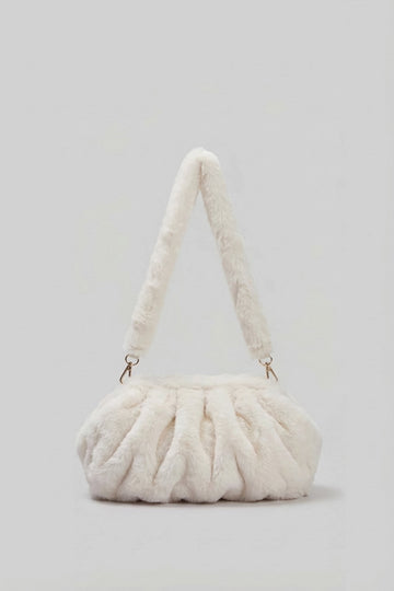 Bolso de Hombro de Pelo Sintético con Diseño Fruncido