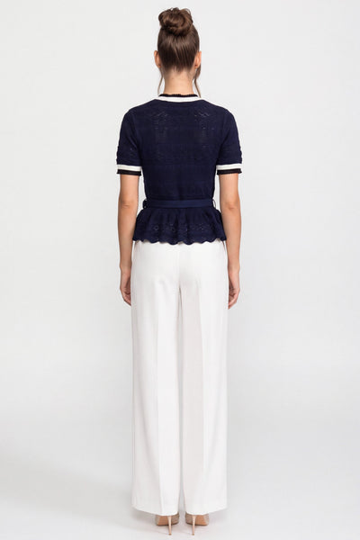 Top de Punto con Peplum y Cuello Marinero – Azul Marino