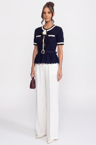 Top de Punto con Peplum y Cuello Marinero – Azul Marino