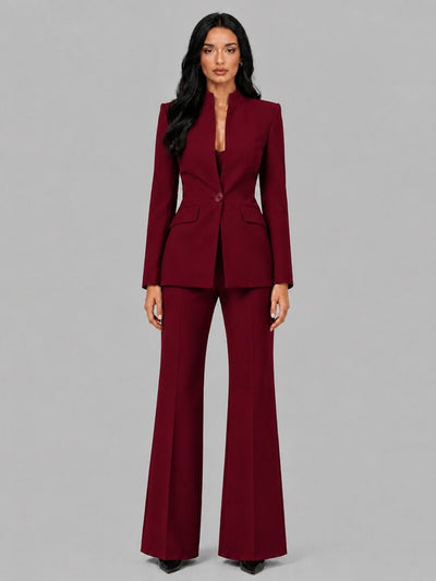Faustina | Conjunto de dos piezas con blazer de cuello mao y pantalón acampanado