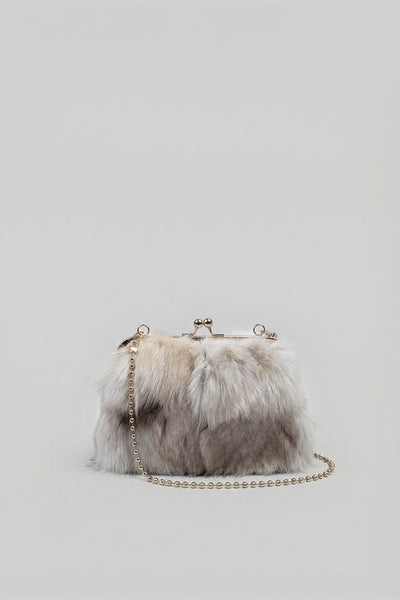 Clutch de Pelo Sintético con Cierre Kiss-Lock – Caqui