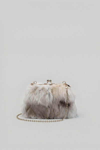 Clutch de pelo sintético caqui con cierre kiss-lock