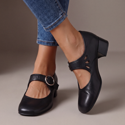 Véronique | Zapatos de piel con tacón y hebilla para mujer