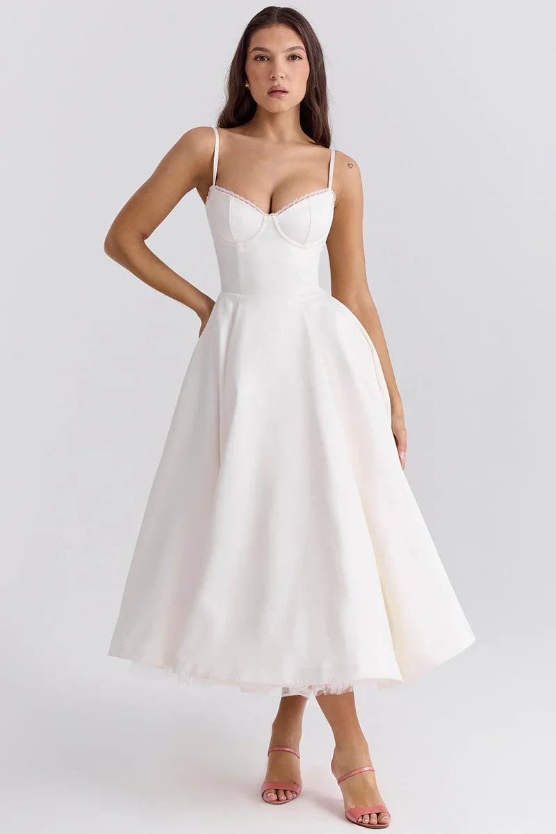 Jianna • Elegante vestido midi de tul con corsé de aros