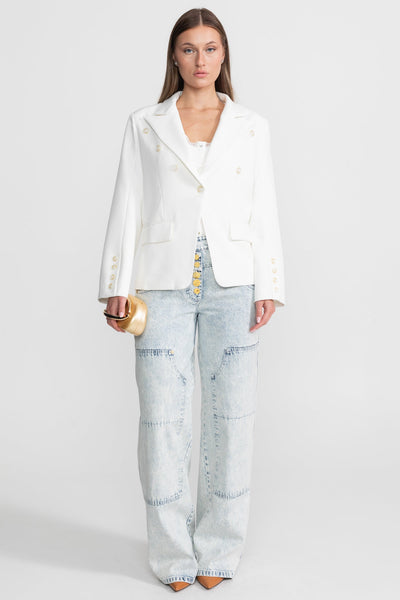 Blazer Cruzado Entallado con Solapas Pico – Blanco