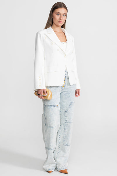 Blazer Cruzado Entallado con Solapas Pico – Blanco
