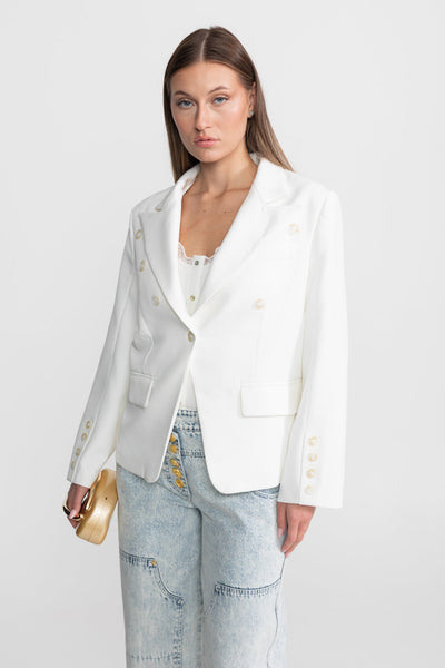 Blazer Cruzado Entallado con Solapas Pico – Blanco