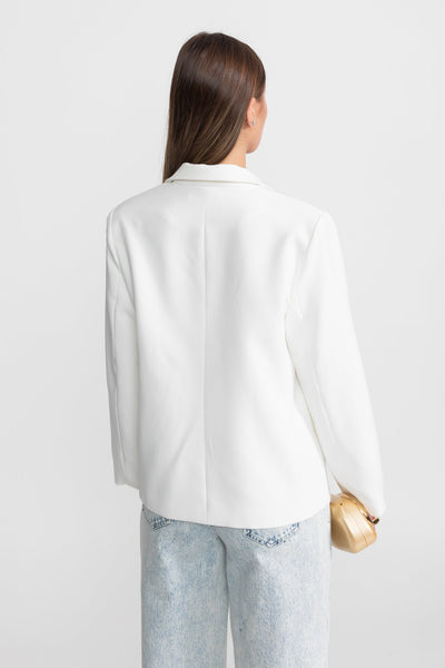 Blazer Cruzado Entallado con Solapas Pico – Blanco