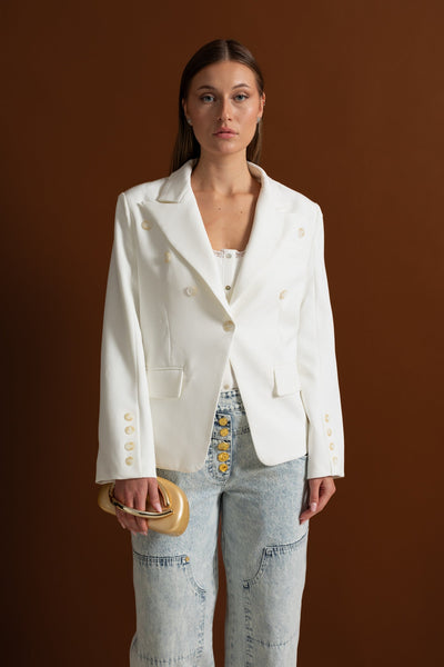 Blazer Cruzado Entallado con Solapas Pico – Blanco