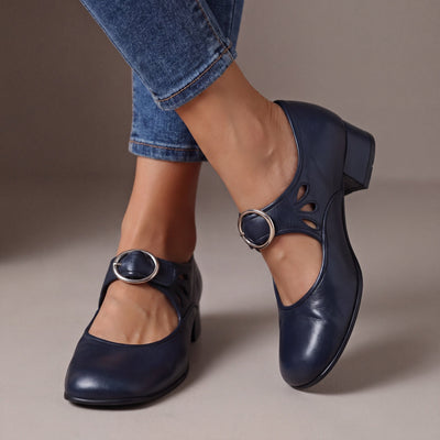 Véronique | Zapatos de piel con tacón y hebilla para mujer