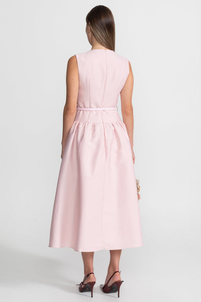 Vestido Midi sin Mangas con Cinturón y Bolsillos – Rosa Empolvado