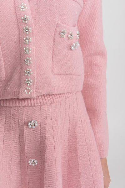 Conjunto de Punto con Cárdigan y Minifalda – Rosa Empolvado