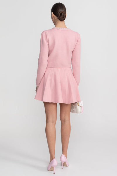 Conjunto de Punto con Cárdigan y Minifalda – Rosa Empolvado