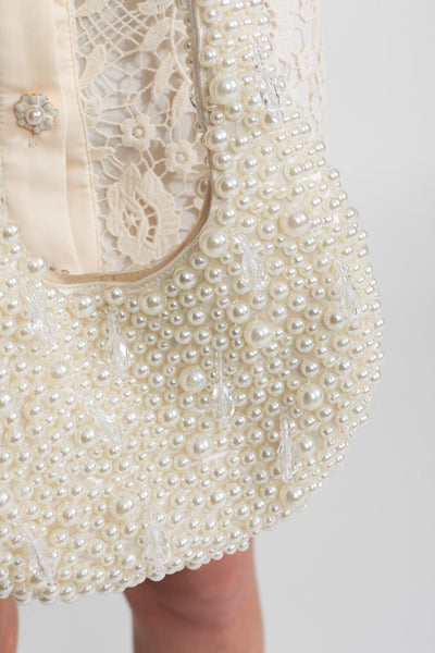 Bolso de Hombro con Perlas – Marfil