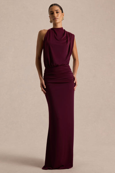 Umaira | Vestido largo burdeos con escote alto