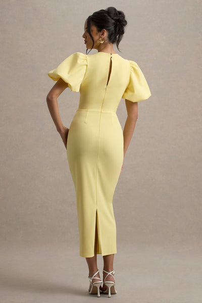 Dakota | Vestido Midi de Manga Abullonada en color limón