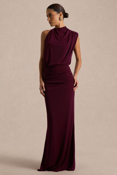 Umaira | Vestido largo burdeos con escote alto